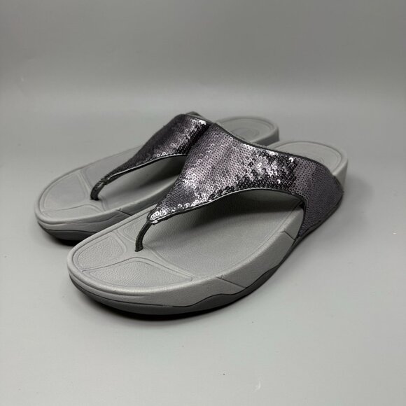 Fitflop Women's Electra Classic Thong Pewter Sequin Flipflop Size 8 Silver - Picture 3 of 8
